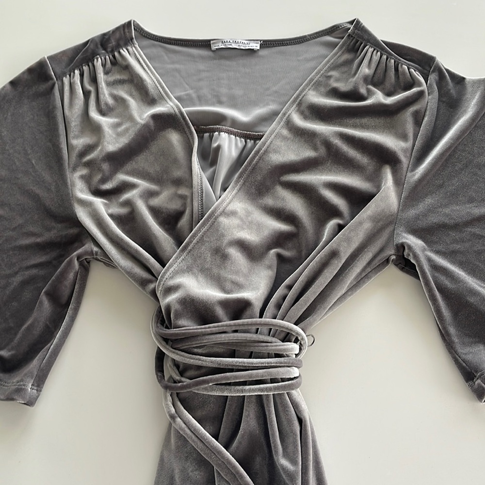 Zara wrap gray velvet midi dress